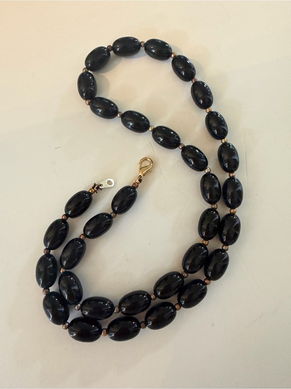 Black Vintage Lucite Beaded Necklace with Gold Accents